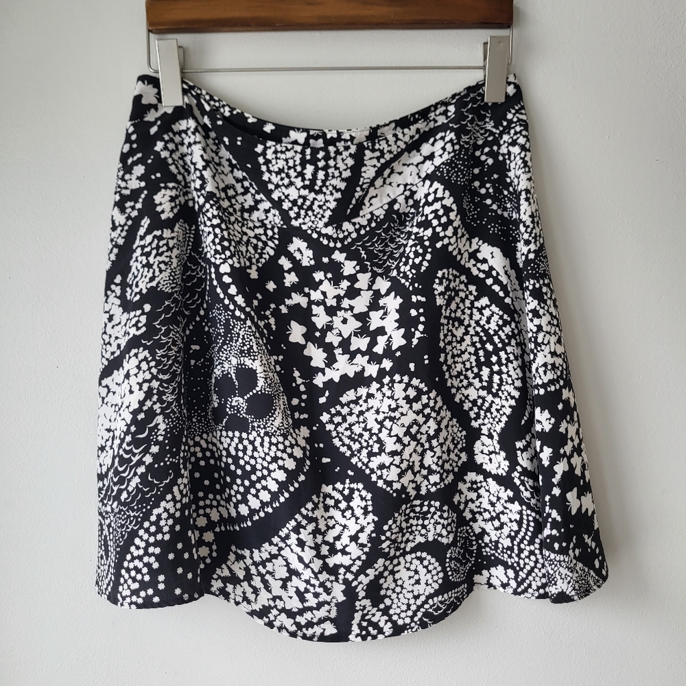 Jacob Black and White Patterned Feminine Summer Day Eveninv Silk Skirt